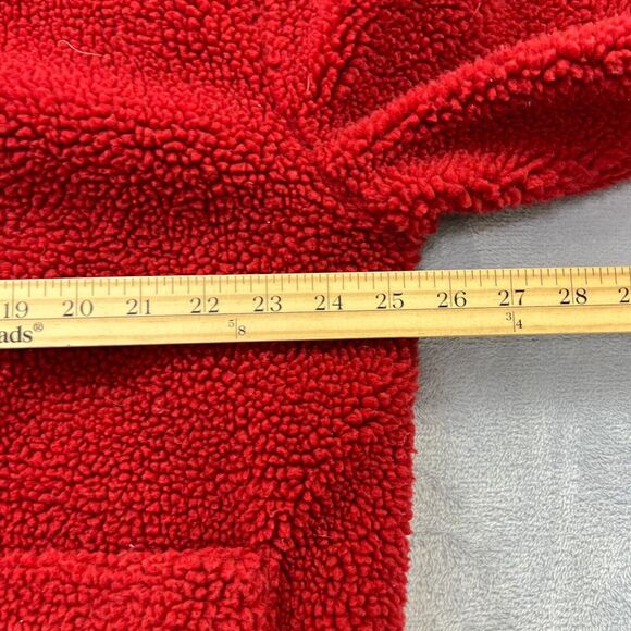 American Eagle Womens Large Fleece Teddy Jacket  Red Full-Zip Pouch Pockets Cozy - Picture 5 of 6